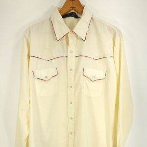 Vintage Van Cort Snap Front Western Shirt Men's XL Light Yellow Distressed